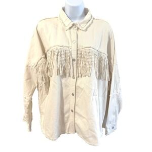 Zara Shacket Women Medium Cream Excellent‎ Studded Fringe Western Festival